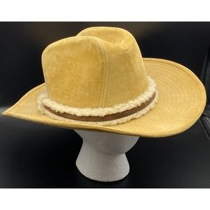 Vintage GW Faux Suede Western Cowboy Hat Sherpa Trimmed Band Medium 7 7 1/8